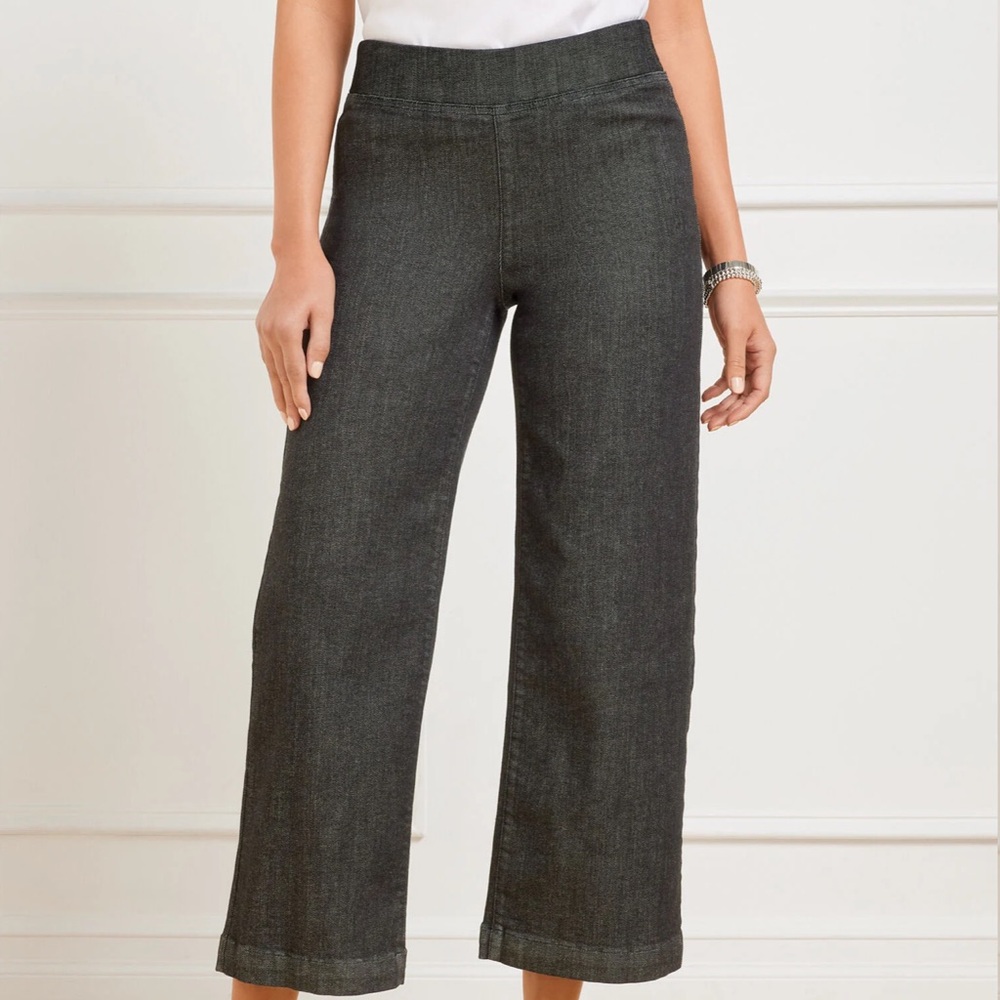 Talbots Women's  WIDE CROP PULL-ON TRAVEL JEANS - CRESCENT WASH SOLD OUT on line